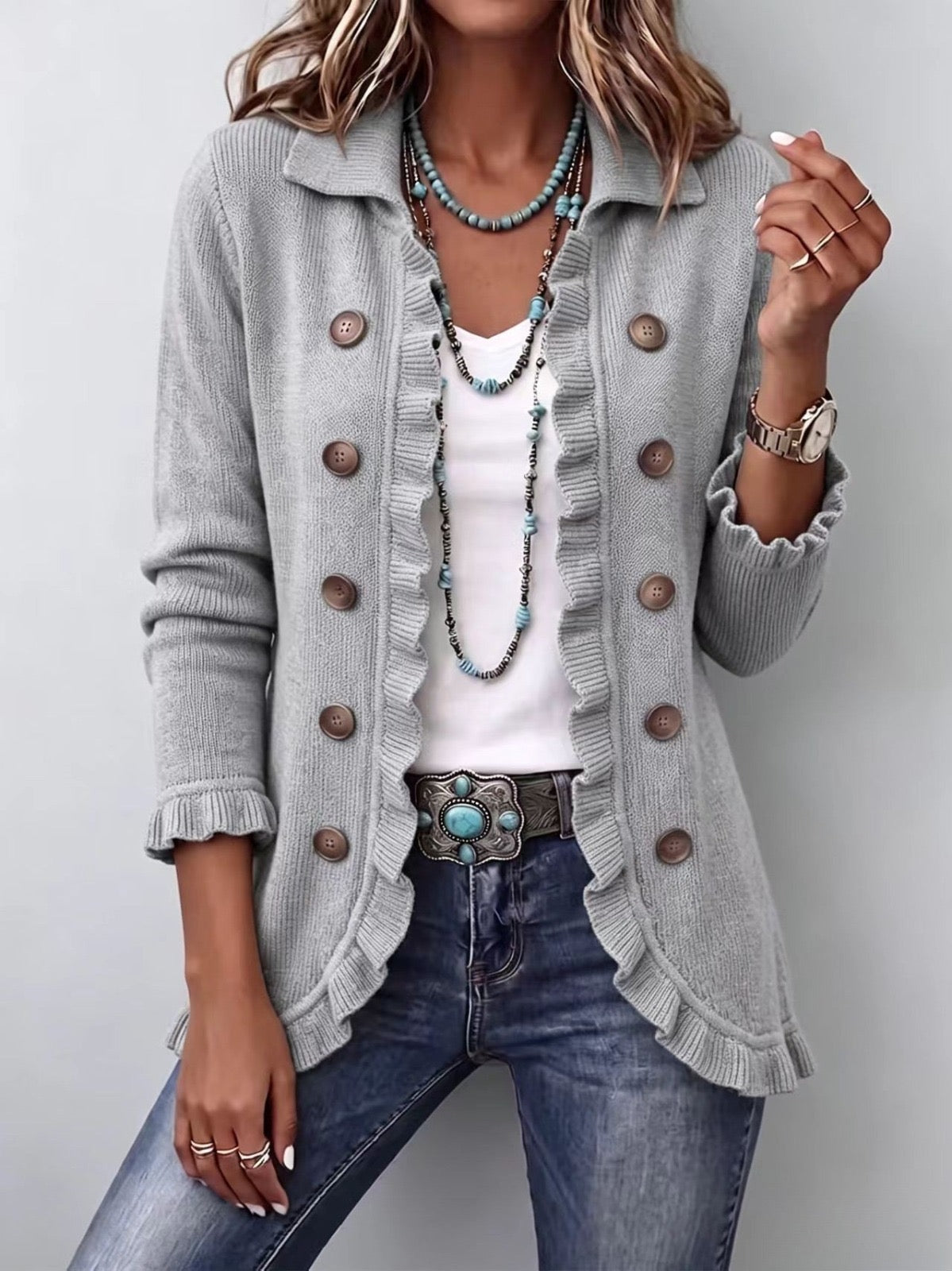 Angelina | Chaqueta de Punto Gris Jaspeado