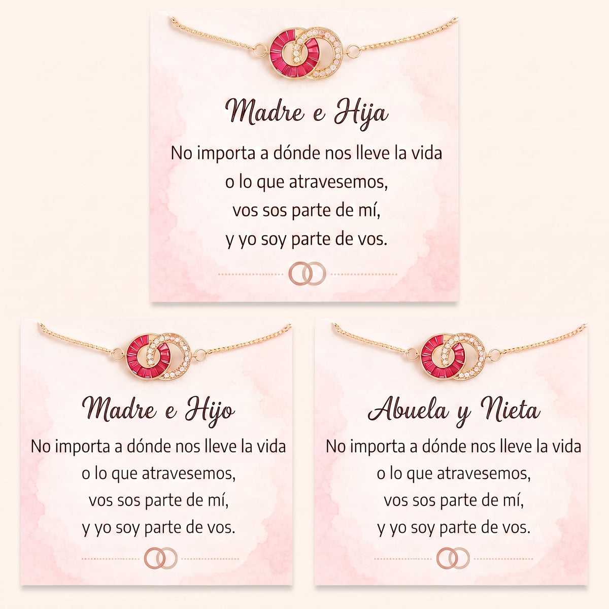 Pulsera de Piedras de Nacimiento Enlazadas Mamá e Hijo