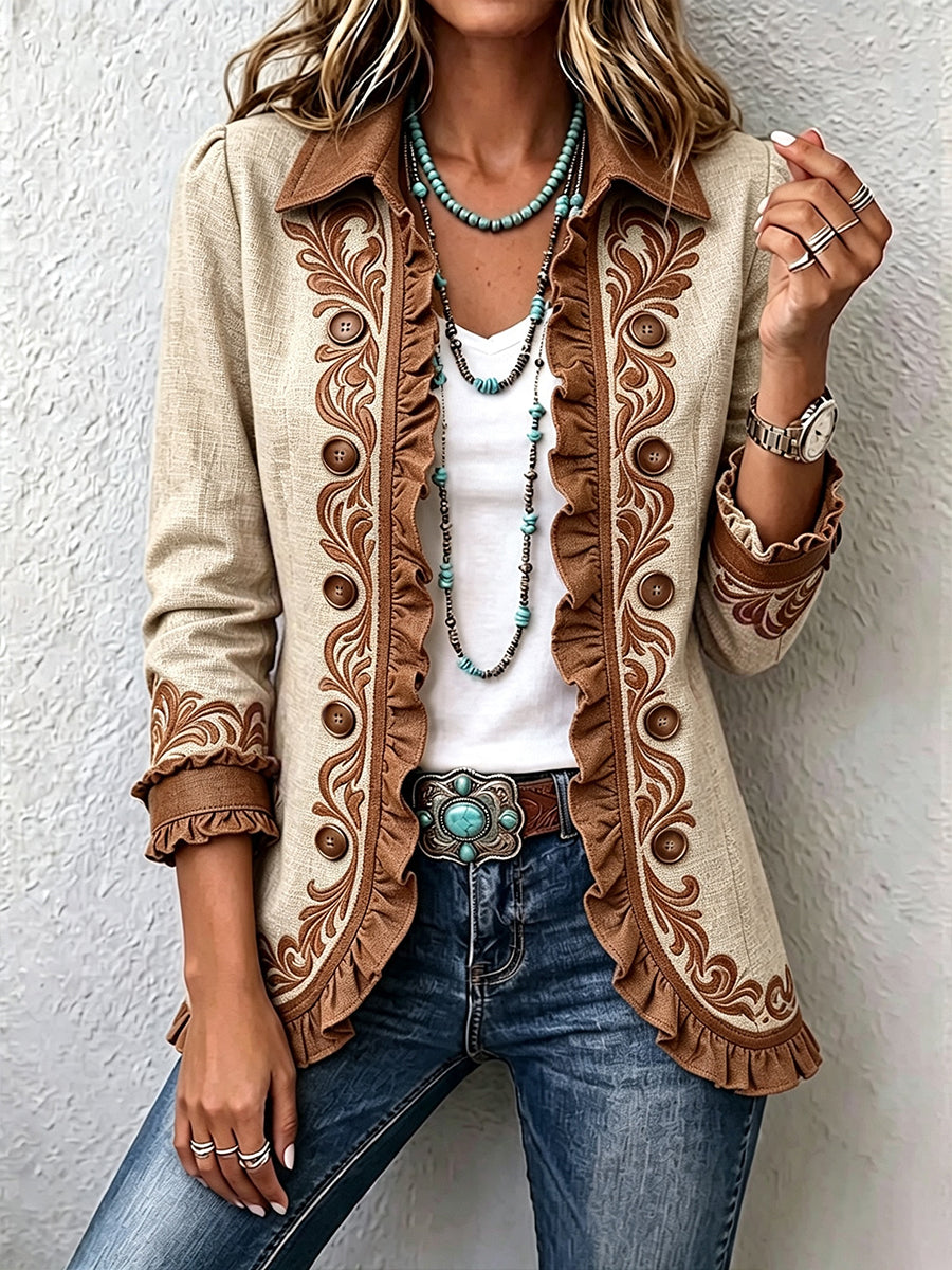 Iolanda | Chaqueta Floral Bordada con Volantes