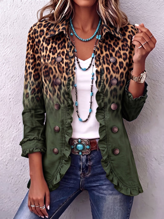 Nunzia | Blazer Leopardo Verde con Volantes