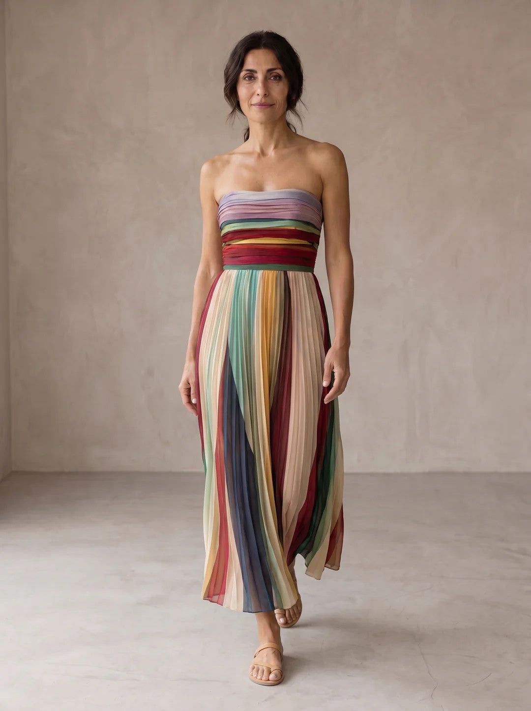 Vestido Palermo bandeau con falda plisada multicolor