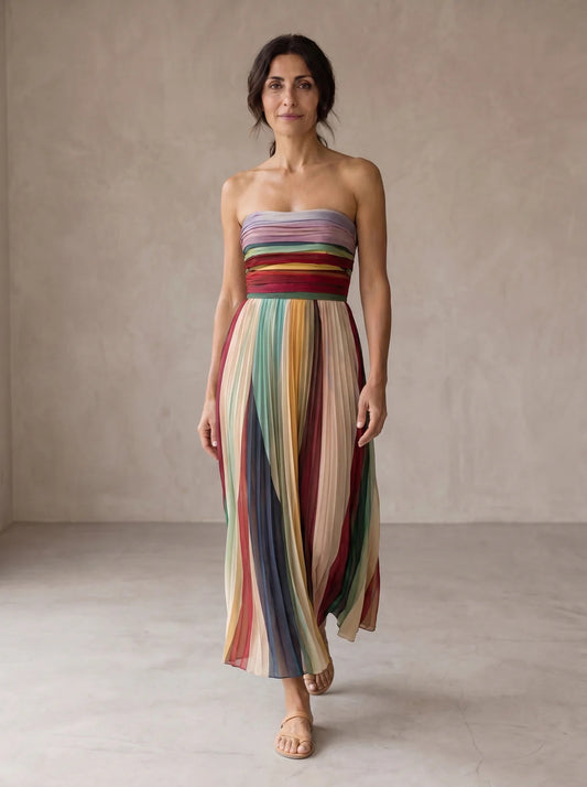 Vestido Palermo bandeau con falda plisada multicolor