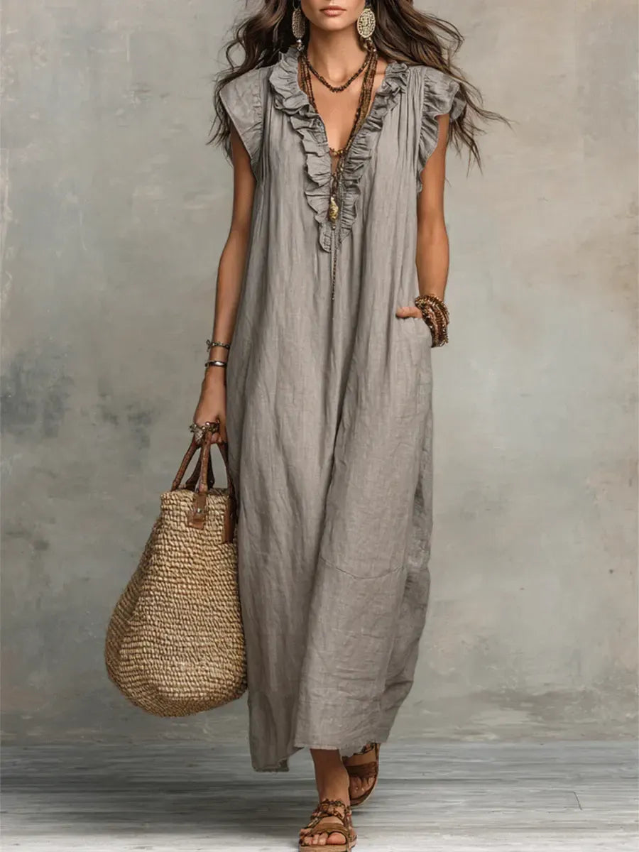 Vestido Positano Gris - Detalle escote